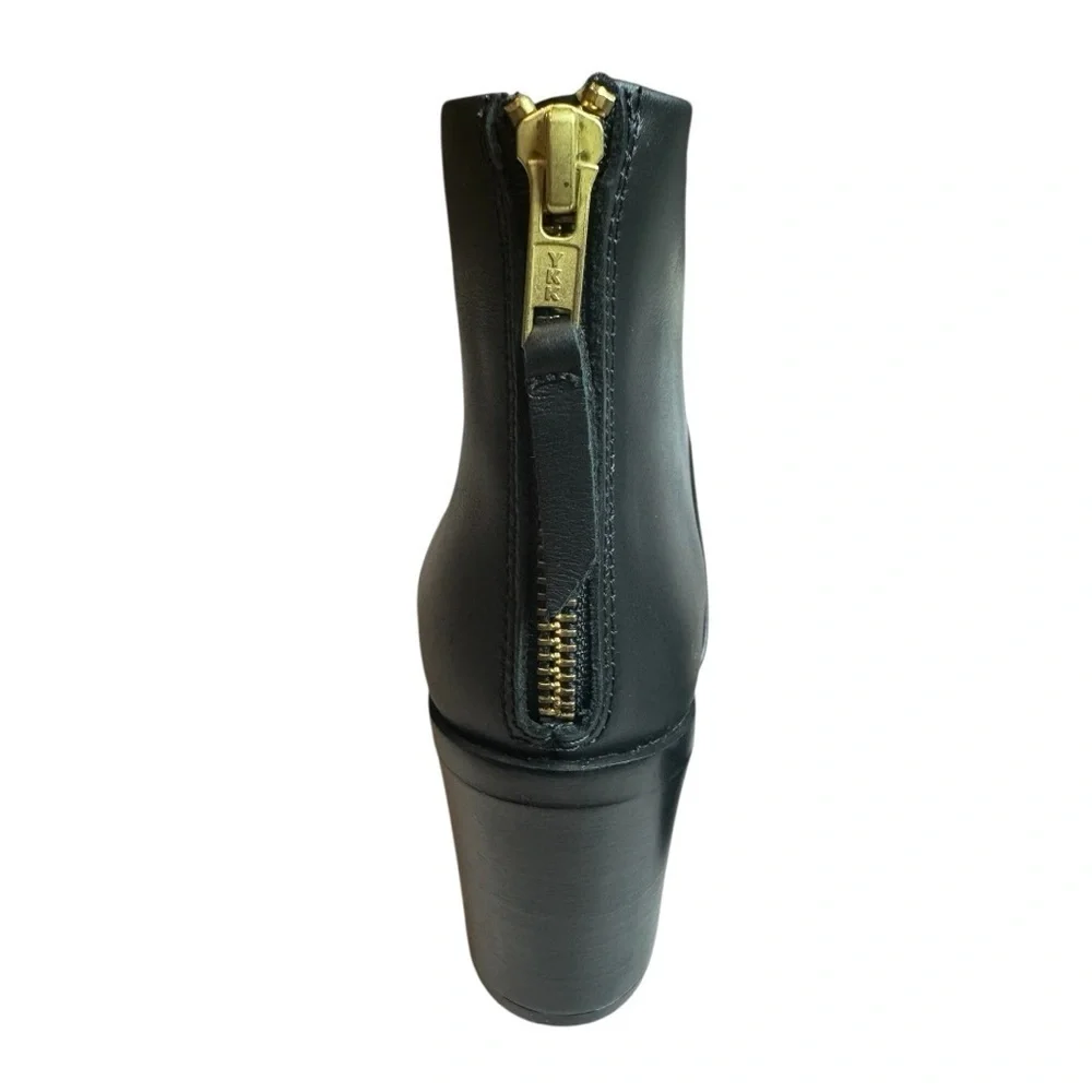 Nisolo Dari Black Leather Commuter Ankle Boots With Back Gold Zipper Size 6.5